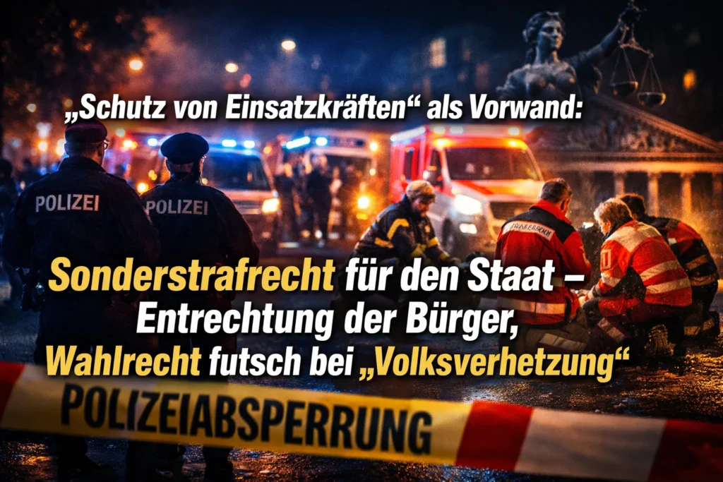 „Schutz von Einsatzkräften“ als Vorwand: Sonderstrafrecht für den Staat – Entrechtung der Bürger, Wahlrecht futsch bei „Volksverhetzung“