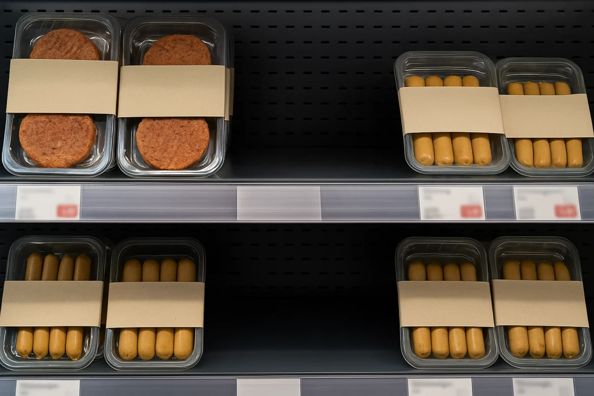 Fleischersatzprodukte im Supermarktregal
