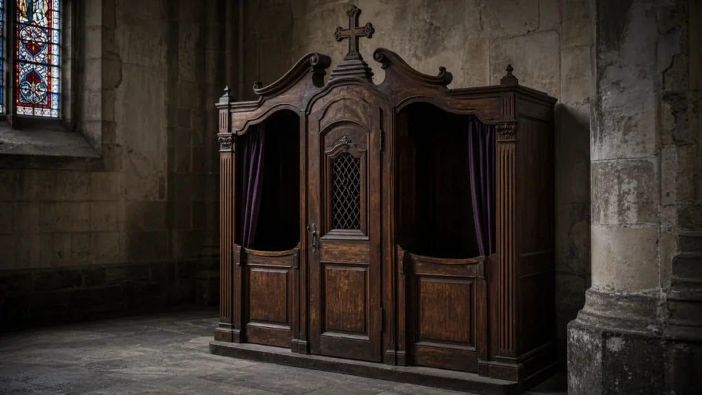 Symbolbild: alter katholischer Beichtstuhl in einer französischen Kirche