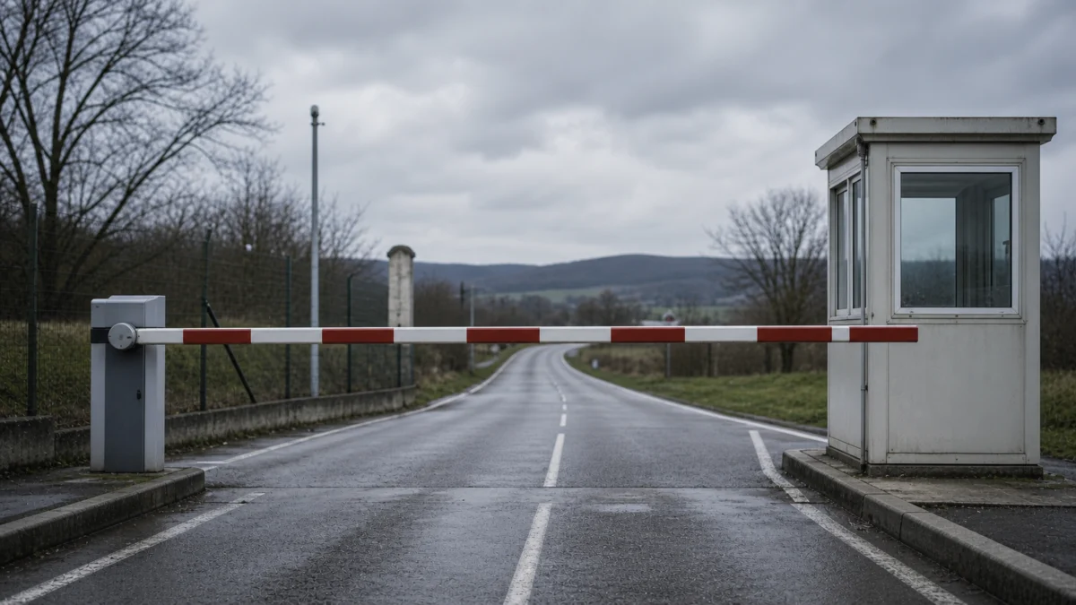 Symbolbild: geschlossene Schranke an einem ruhigen französischen Grenzübergang