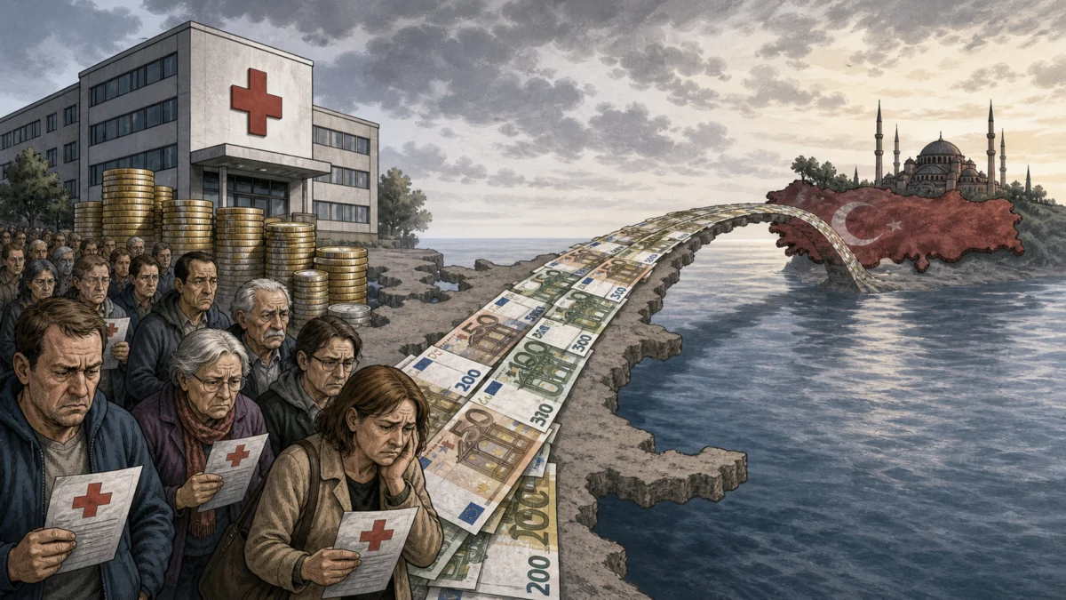 Karikatur zu Krankenkassen-Zahlungen ins Ausland