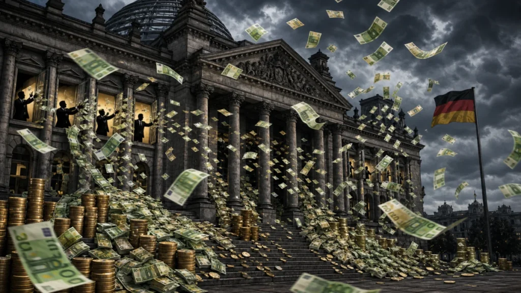 Karikatur zu Parteienfinanzierung und Steuergeld aus dem Bundestag