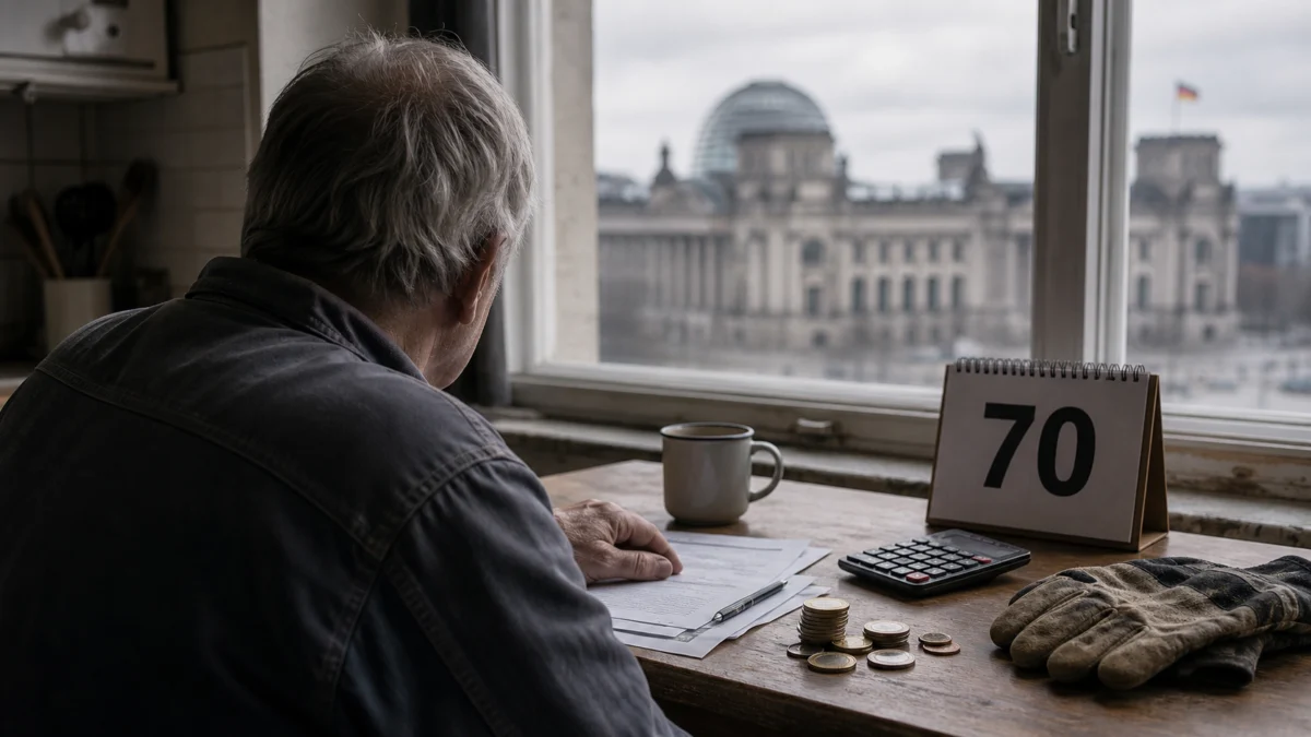 Symbolbild: Rentenkrise und Arbeiten bis 70, ältere Person von hinten am Küchentisch