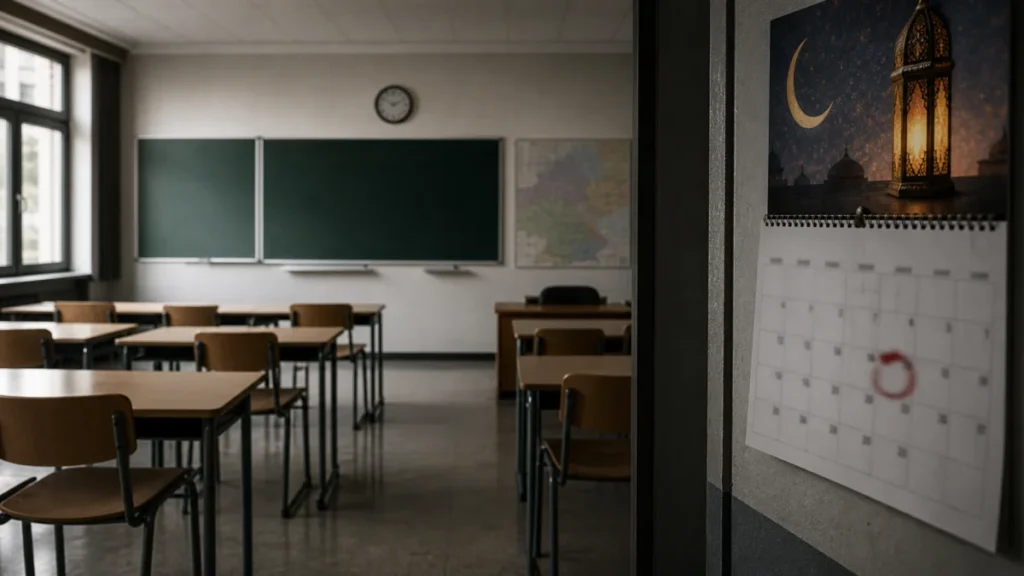 Symbolbild: Klassenzimmer mit Kalender zum religiösen Feiertag