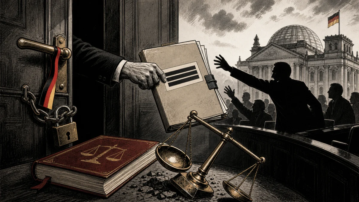 Karikatur zu Verfassungsschutz, Regierungsmacht und demokratischem Wählerwillen