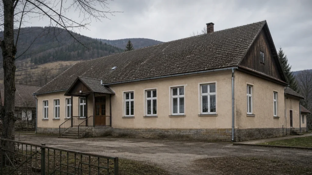 Symbolbild: ländliches Schulgebäude in einer Karpatenregion als Motiv für Minderheitenrechte