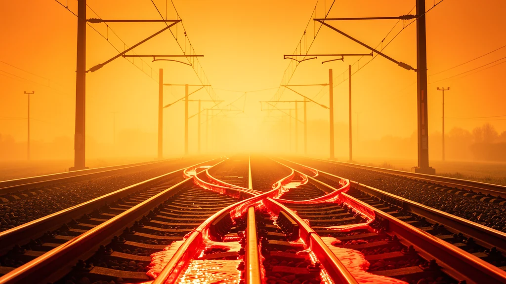 Symbolbild: Verformte glühende Bahngleise unter extremer Hitze