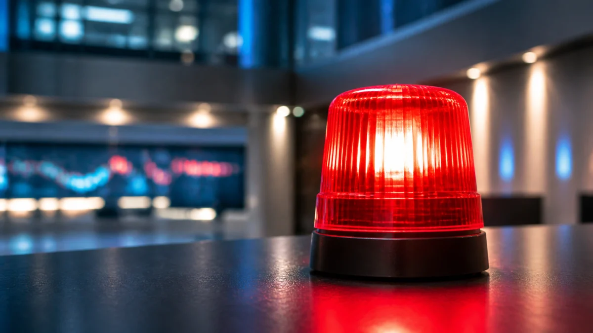 Rotes Warnlicht als Symbol für Risiken durch Staatsschulden und KI-Boom