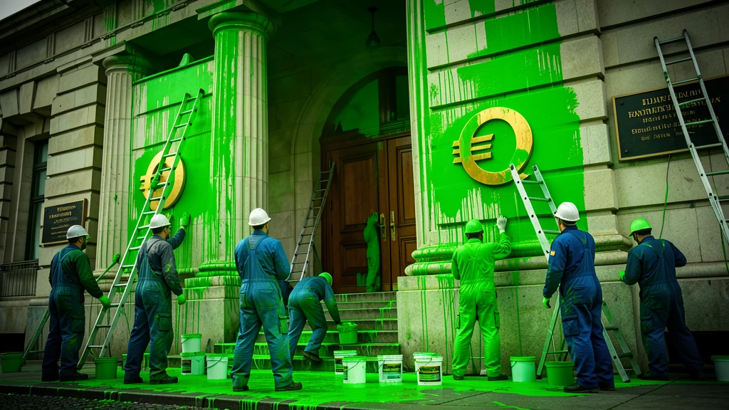 Arbeiter lackieren die Bundesbank grün