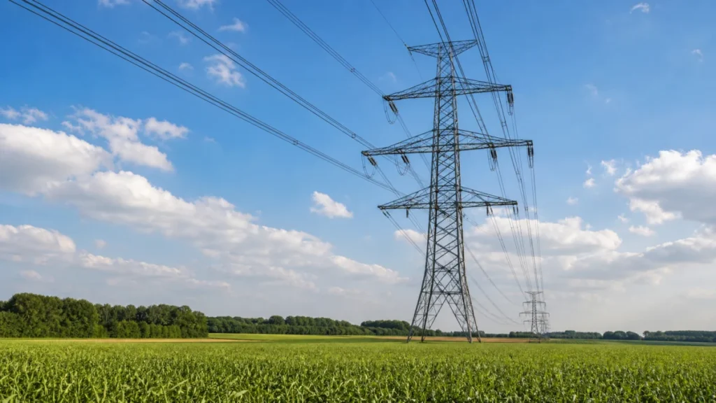 Strommast und Hochspannungsleitungen als Symbolbild für Netzausbau und Energiewende-Bürokratie