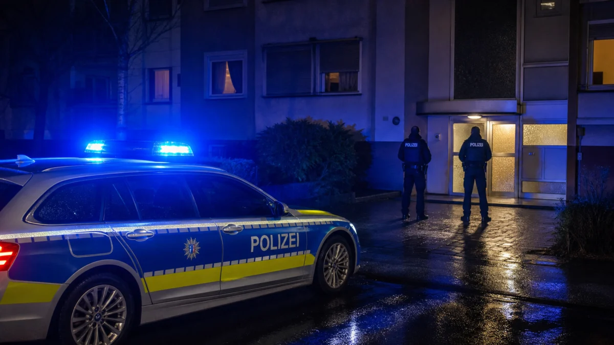 Symbolbild eines nächtlichen Polizeieinsatzes vor einem Wohnhaus
