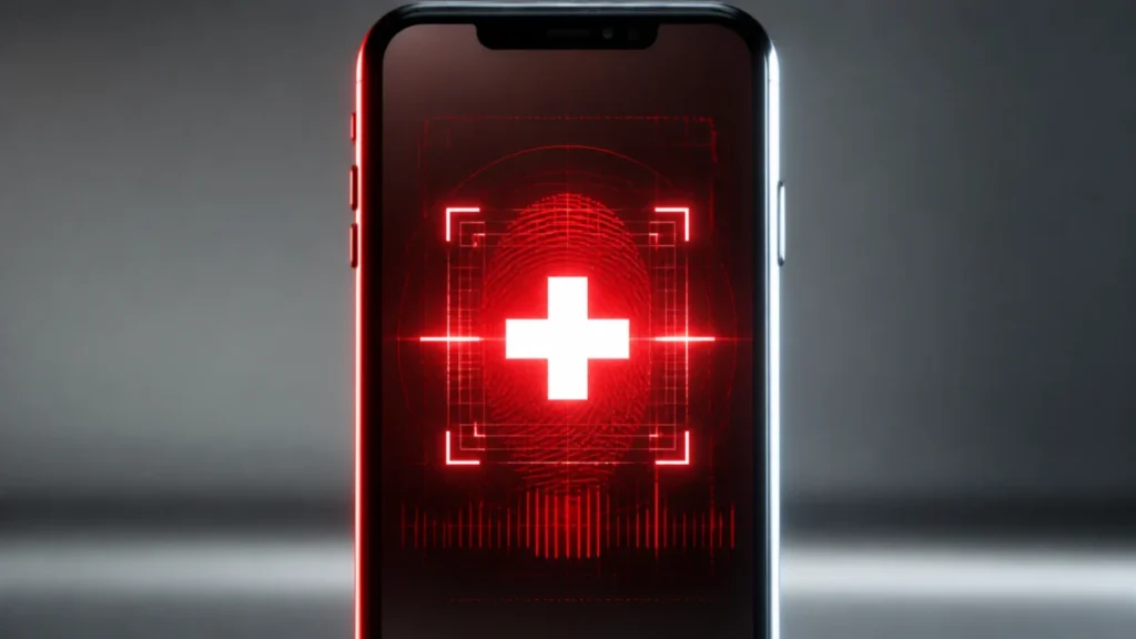 Smartphone mit Schweizer Kreuz und biometrischer Scan-Anzeige als Symbolbild