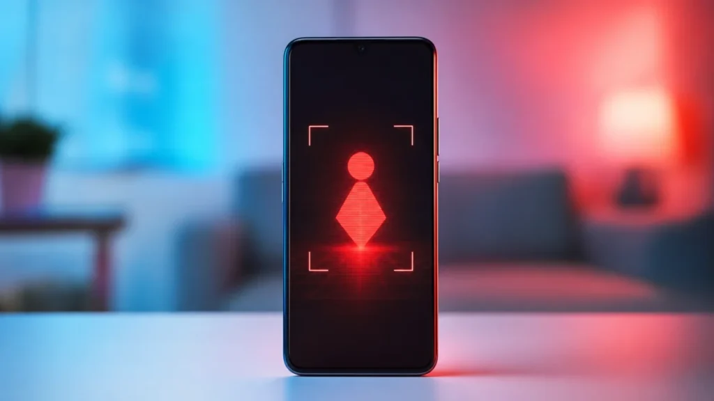 Smartphone mit roter Scan-Warnanzeige als Symbolbild für Gerätekontrolle
