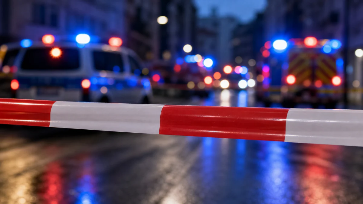 Absperrband und Blaulicht als Symbol für tödliche Schüsse in Stade