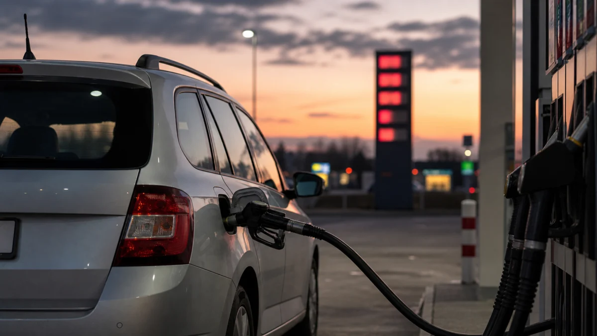 Ein Auto wird an einer Tankstelle betankt