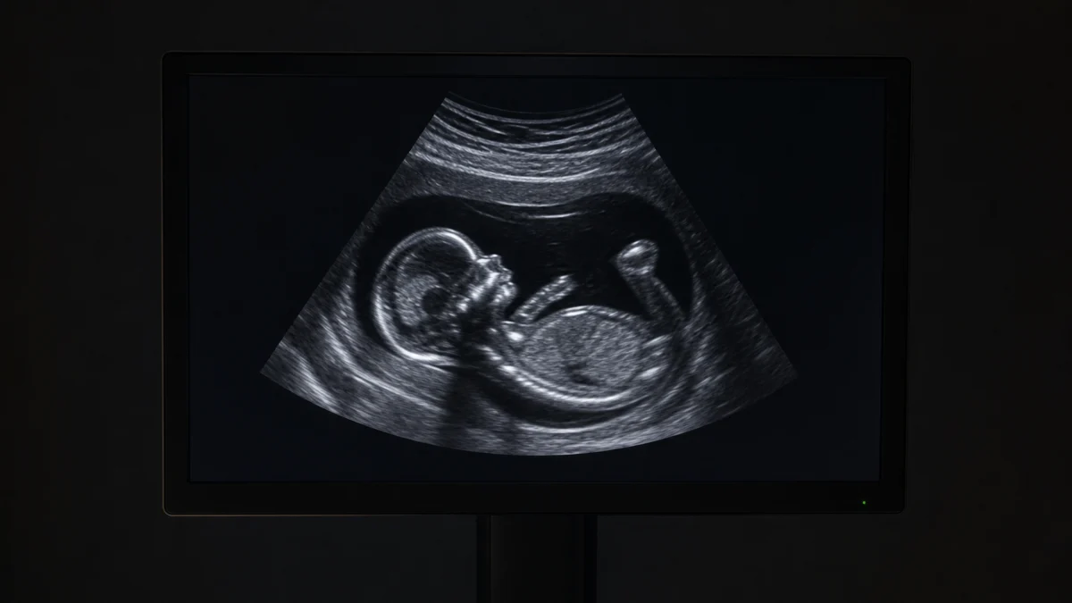 Ein einzelner Ultraschallmonitor zeigt ein ungeborenes Kind im Mutterleib