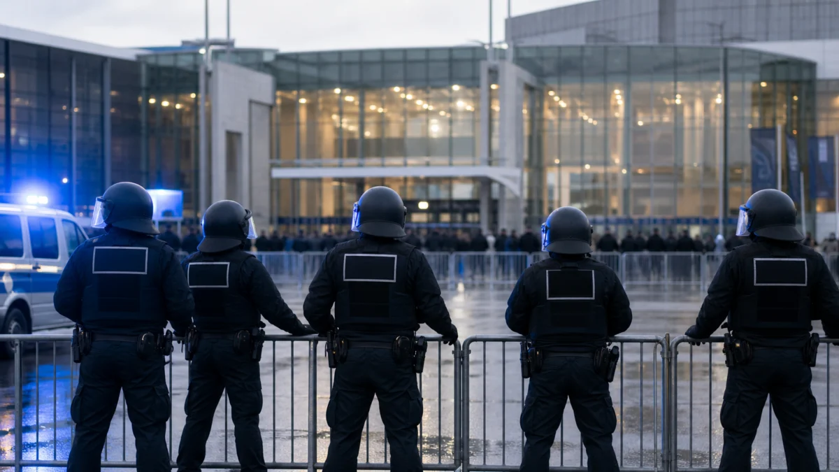 Symbolbild: Polizeikette vor Veranstaltungshalle