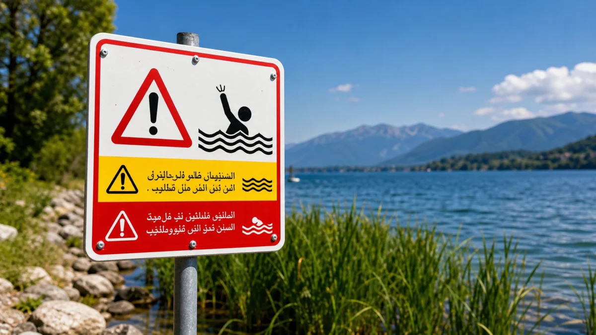 Symbolbild: Warnschild an einem Seeufer