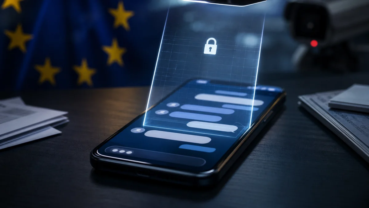 Symbolbild zur Chatkontrolle: Smartphone wird digital überwacht