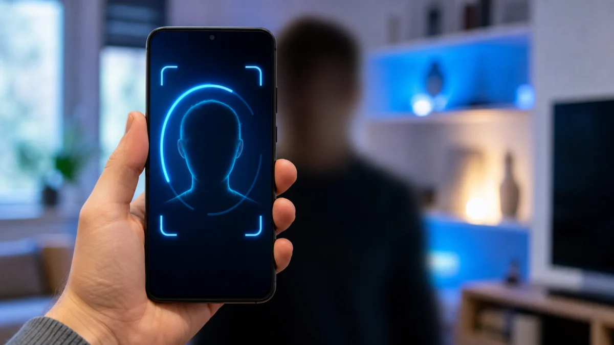 Symbolbild: Ein Smartphone zeigt eine Gesichtserfassung für ein Video-Selfie.