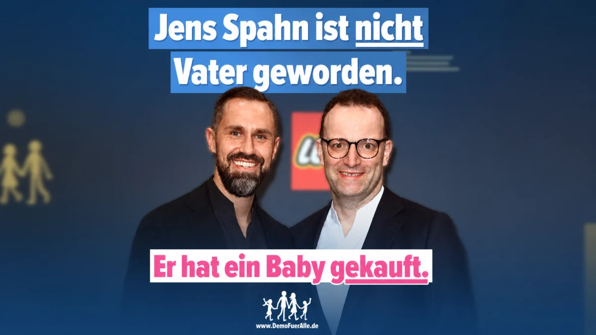 Grafik von Demo für alle mit Jens Spahn und Daniel Funke sowie der Aussage Spahn ist nicht Vater geworden