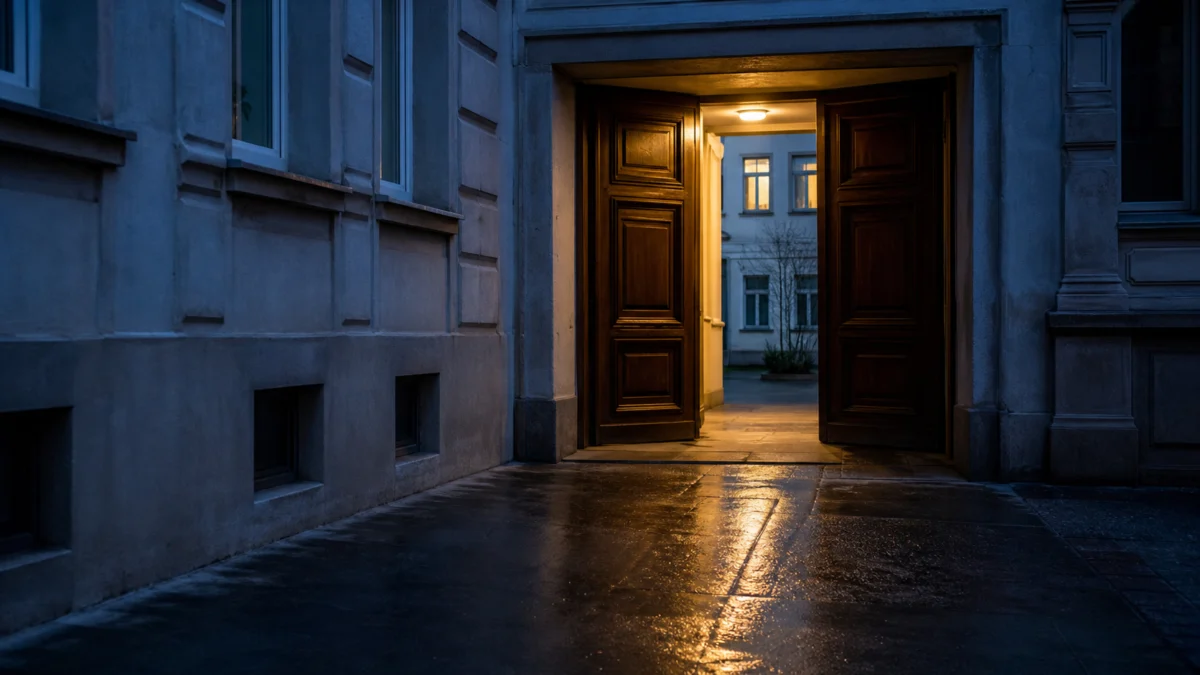 Symbolbild: Menschenleere Wiener Hofeinfahrt am Abend