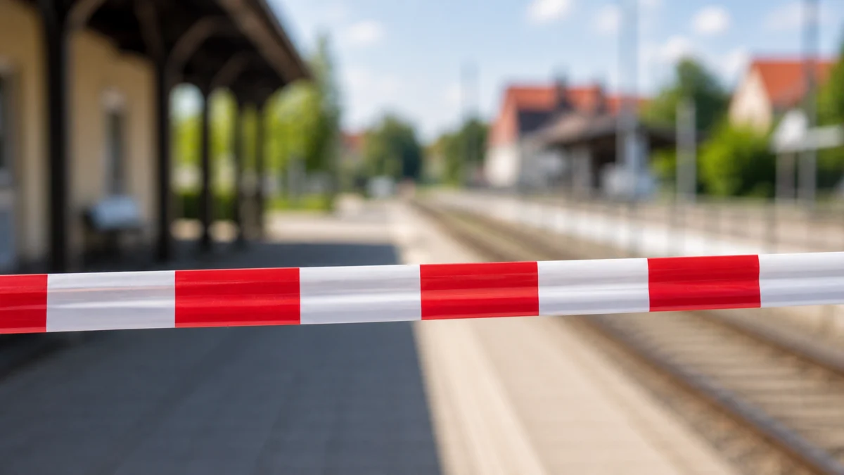 Symbolbild: Rot-weiße Polizeiabsperrung an einem Regionalbahnhof