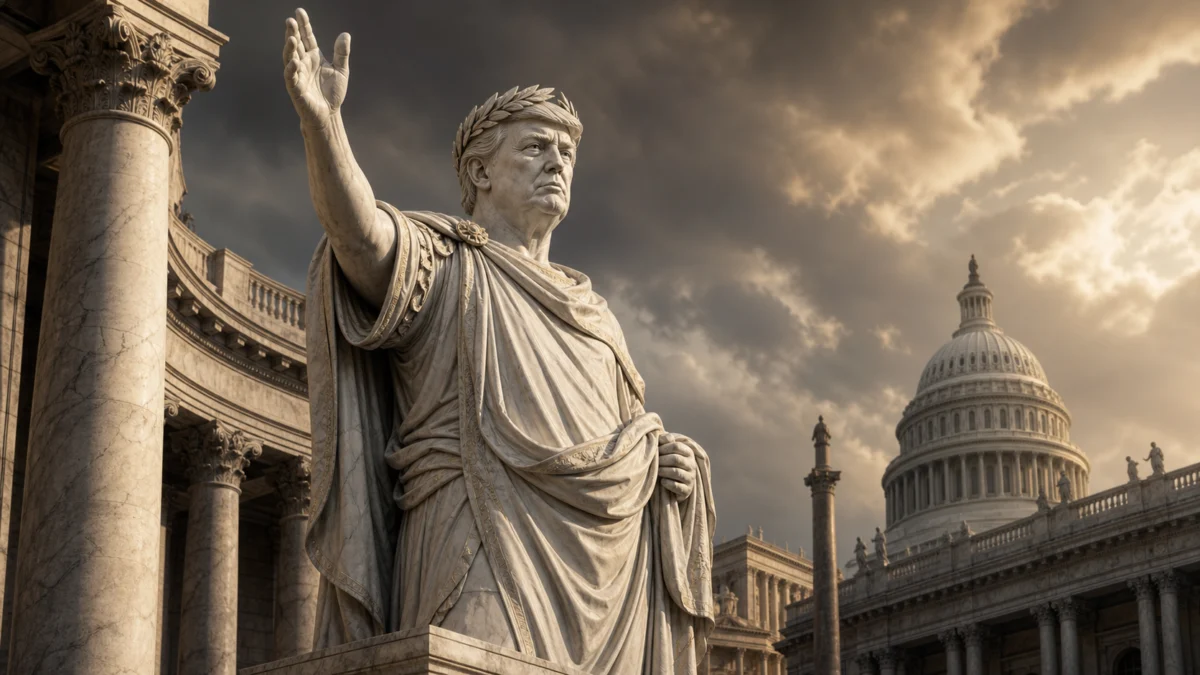 Donald Trump als monumentale römische Cäsarstatue