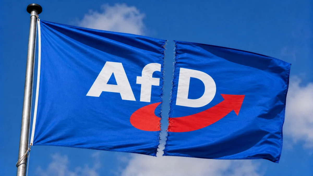 Symbolbild: Eine in der Mitte zerrissene AfD-Fahne