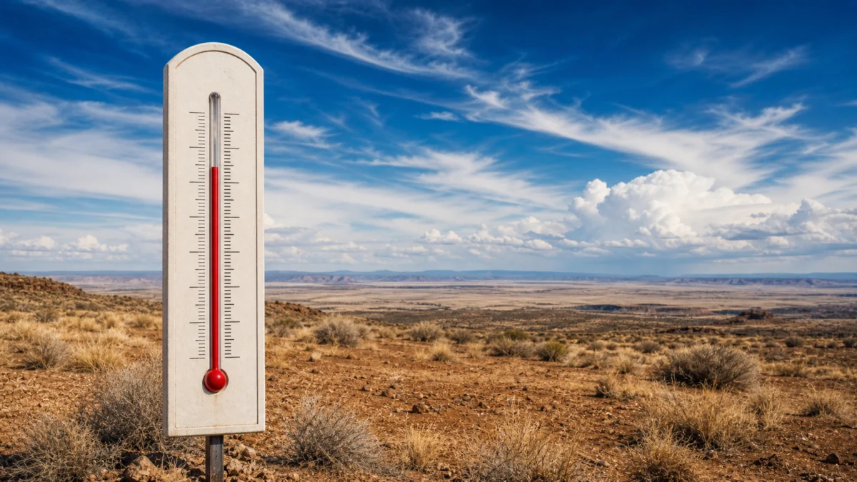 Thermometer in trockener Landschaft - Symbolbild