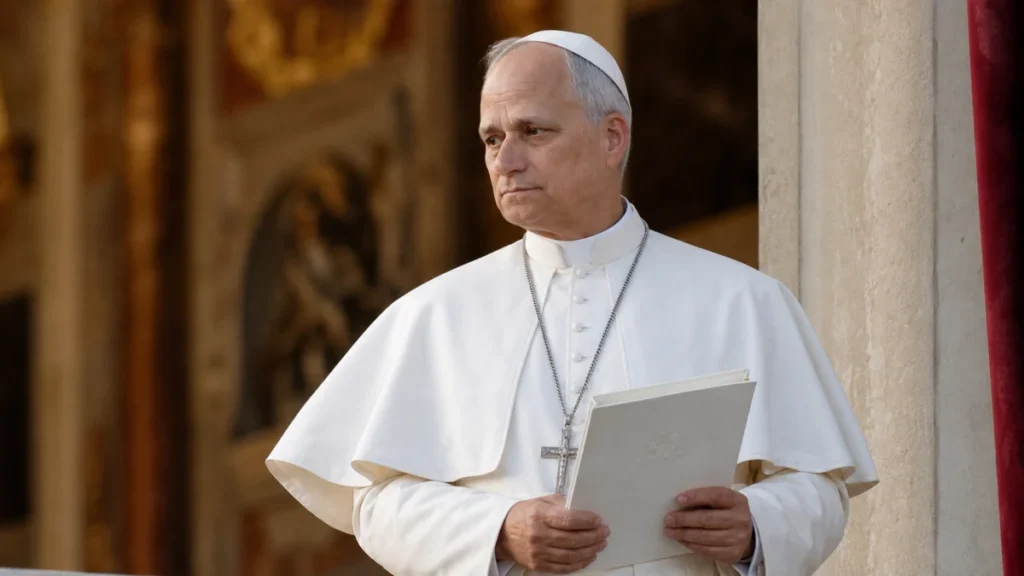Papst Leo XIV mit Dokumenten im Vatikan