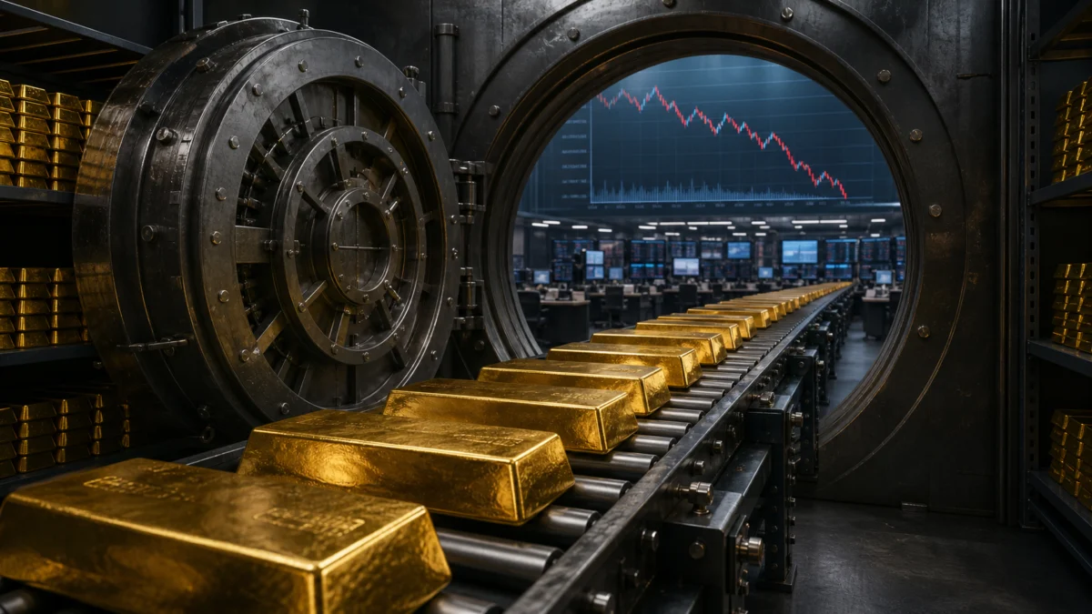 Goldbarren verlassen einen Tresor in Richtung Handelsmarkt
