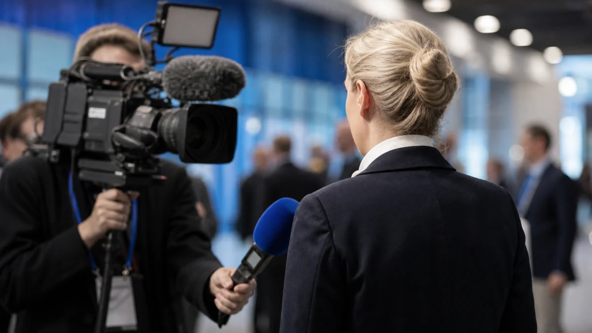 Alice Weidel von hinten bei einem Interview - Symbolbild