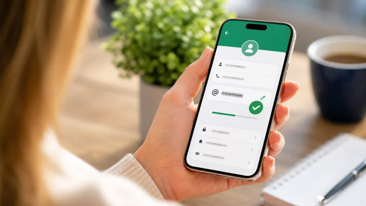 Symbolbild: Smartphone mit Chat-App-Profil und Benutzernamen-Einstellung