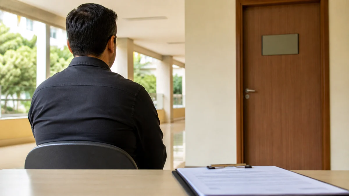 Symbolbild: Universitätsmitarbeiter vor Verwaltungsbüro.