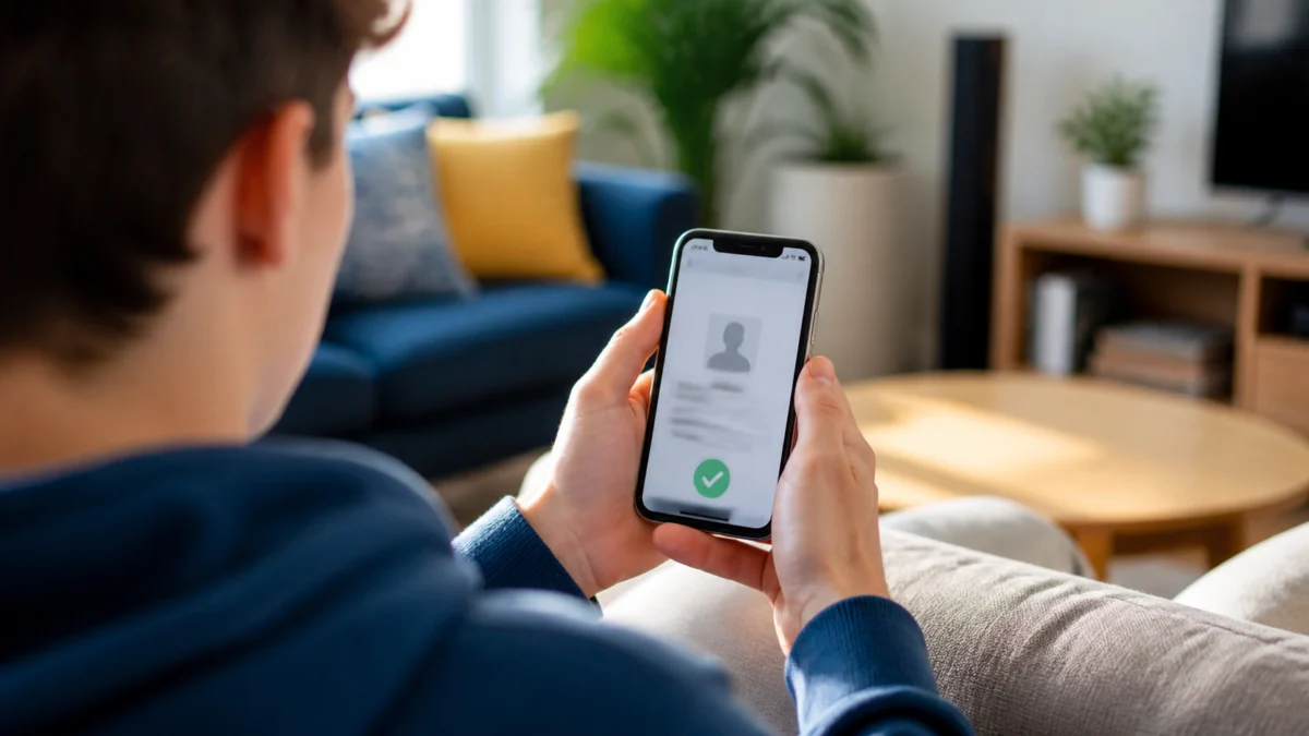 Symbolbild: Jugendlicher mit Smartphone bei digitaler Altersprüfung.