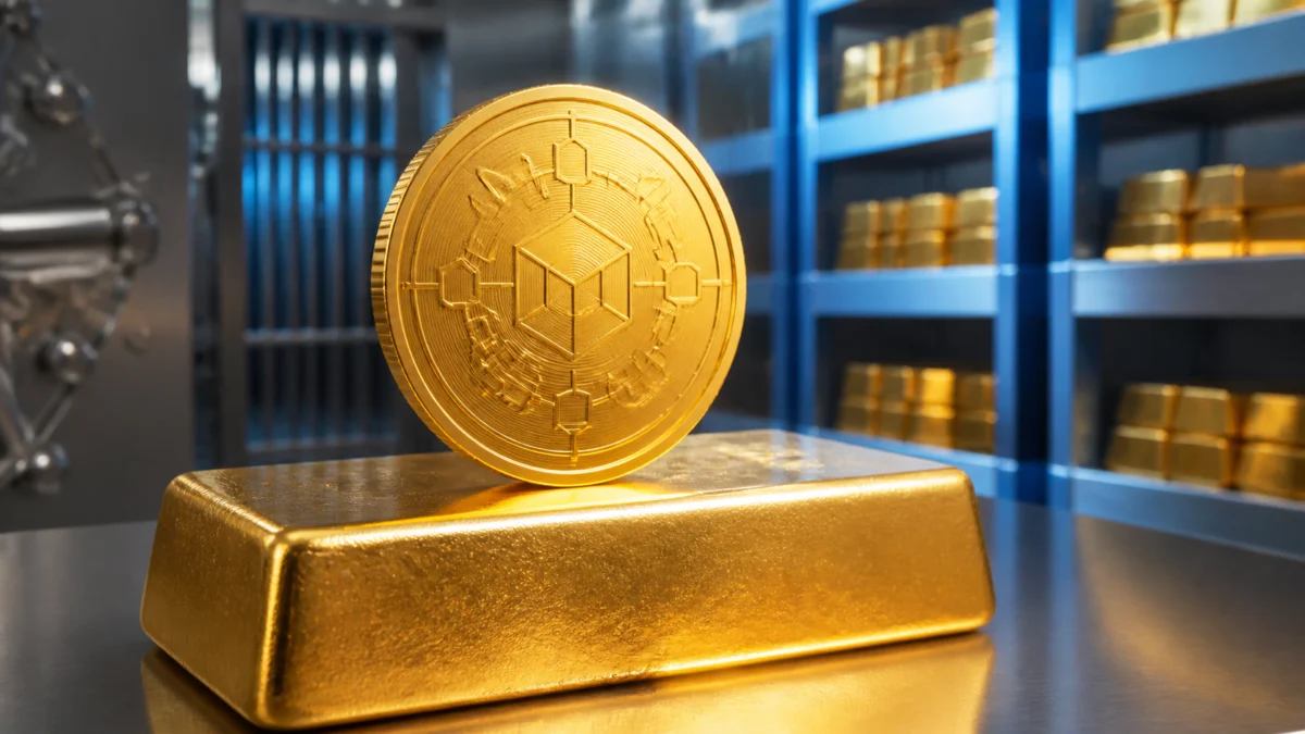 Gold-Token vor Goldbarren in einem Tresor
