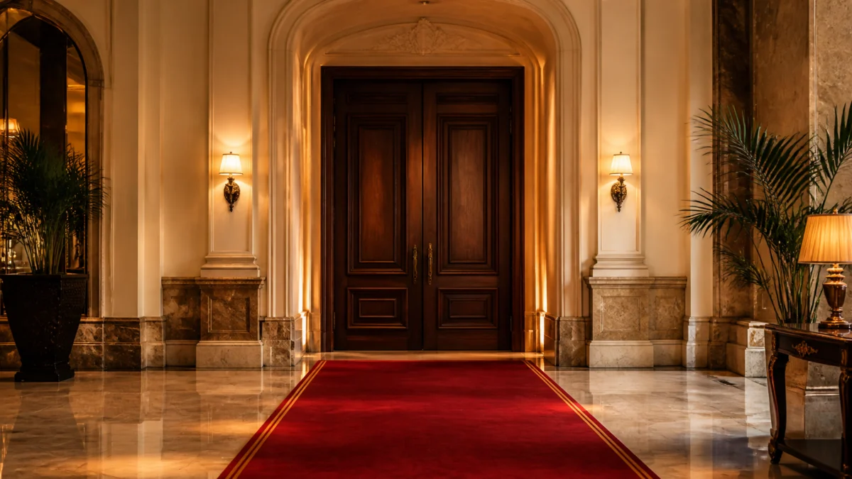 Geschlossene Türen eines eleganten Konferenzbereichs
