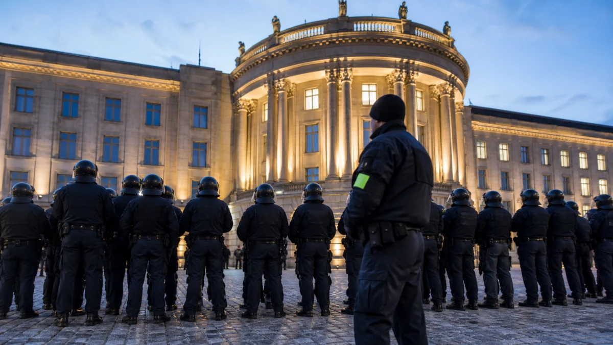 Bereitschaftspolizei vor einem deutschen Landesparlament