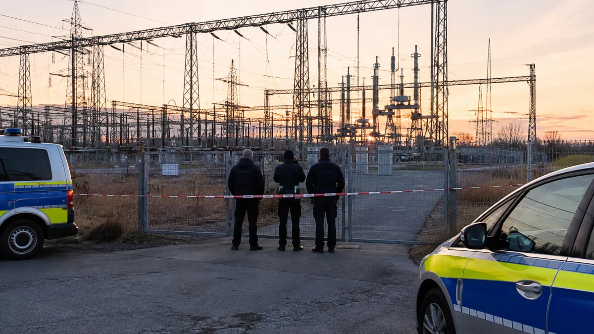 Polizeieinsatz an einem abgesperrten Umspannwerk